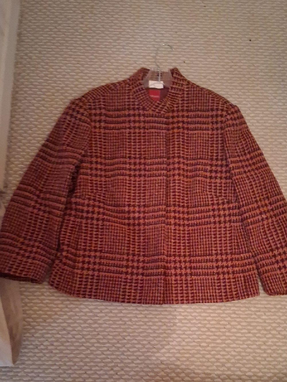Olsen Classic Plaid Wool Jacket in Rust And Brown 16